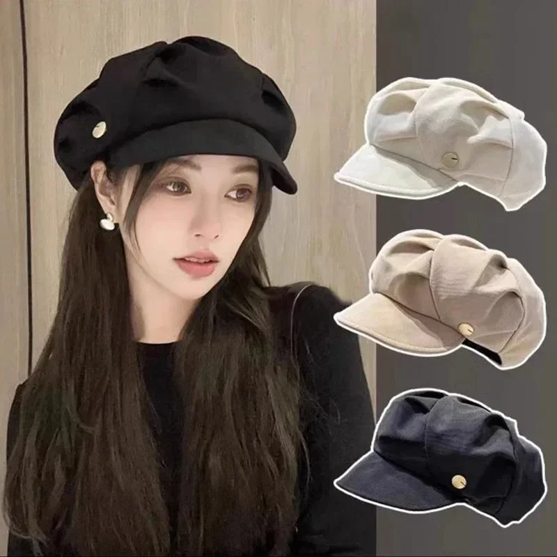 Harajuku Retro Style Oversized Berets Caps for Women in 2024 Spring Summer Fashion Versatile Casual Short-brimmed Newsboy Hats