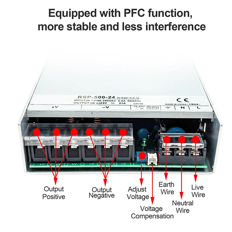 RSP-500 500W Single Output Switching Power Supply 24V 36V 48V Active PFC 85-264V Industrial Power Supply