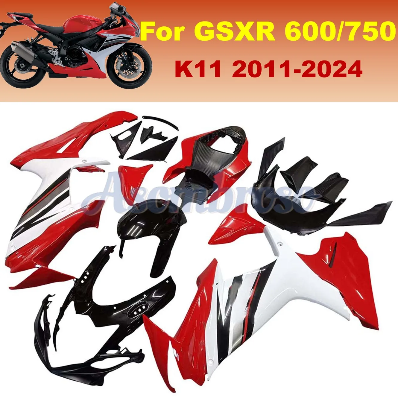 Fairings kits For GSXR 600 750 2011 2024 2015 2018 2022 2021 2023 GSXR600 GSXR750 K11 red white floral lines in grey