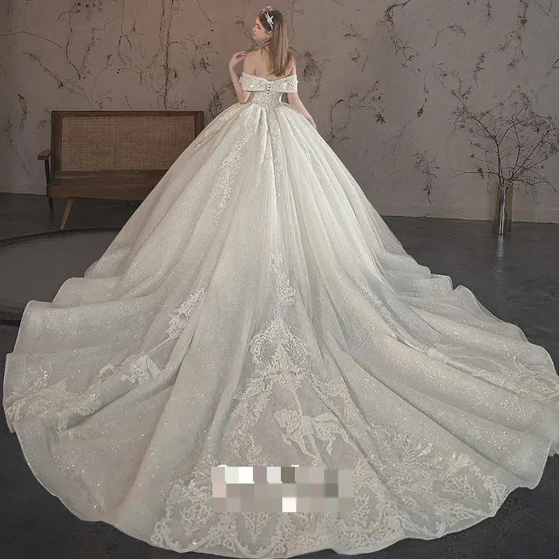 Off The Initiated-Robe de Mariée Brillante avec Perles de Luxe, Broderie Rétro Étoilée, Robe de Bal de Princesse, Grande Queue Personnalisée