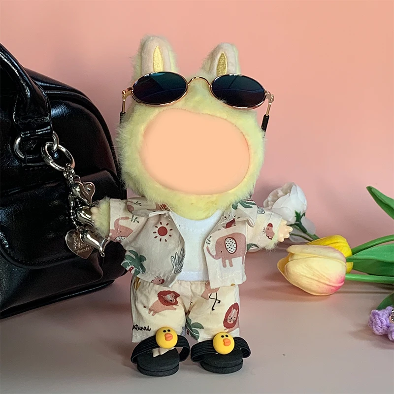 Voor 17 cm Labubu Poppenkleertjes Strandkleding Mode Kleding Met Zonnebril Labubu Ropa Labubu Kleding