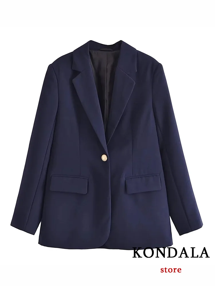 KONDALA Office Lady Suit Navy Blue Solid scollo a V tasche con bottoni singoli Blazer Zipper pantaloncini larghi Fashion 2023 Summer Elegant Set