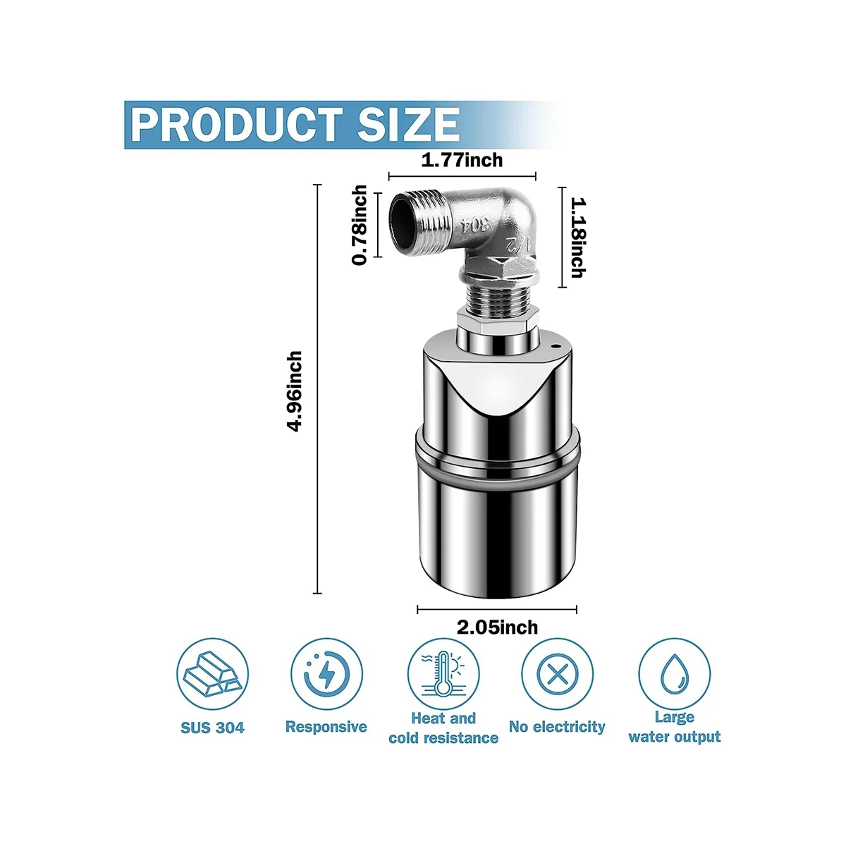 Stainless Steel Water Level Control Float Valve for Tank, 3/4 Inch Float Ball Valve, Suitable for Water Tanks, Pond C image 2