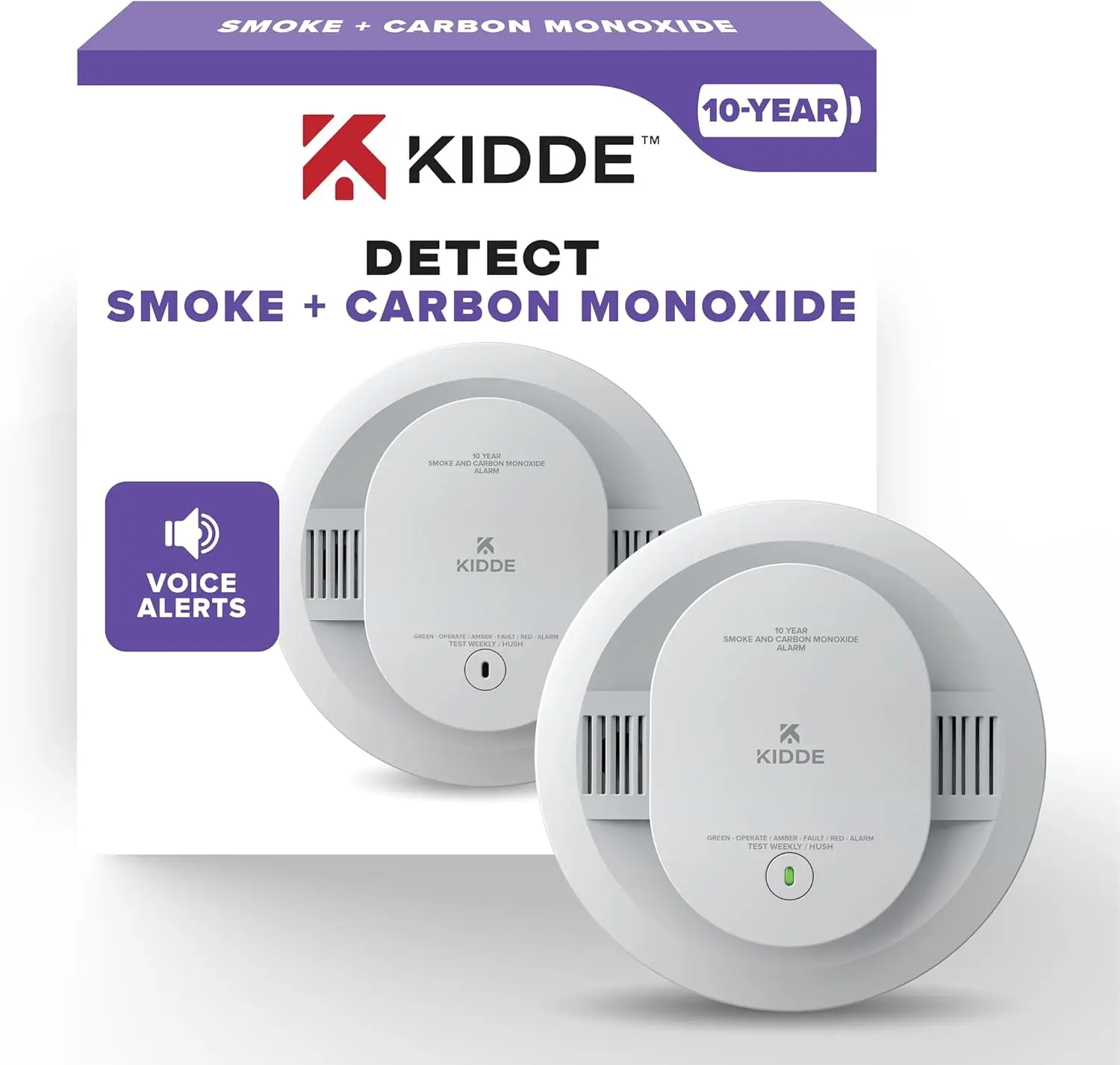 

10-Year Battery Smoke & Carbon Monoxide Detector with Voice Alerts & LED Lights