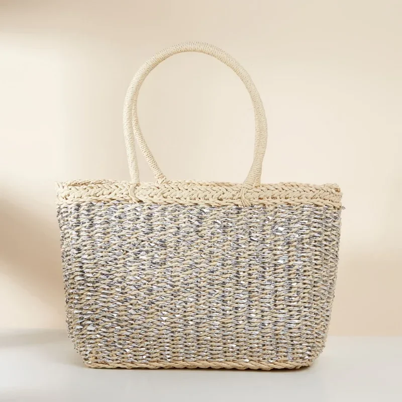 Sac en paille tissé à la main en ULde papier pour femmes, sac à main d'été, sac de plage de vacances en bord de mer, sac à main shopper Asus, nouveau, 2024