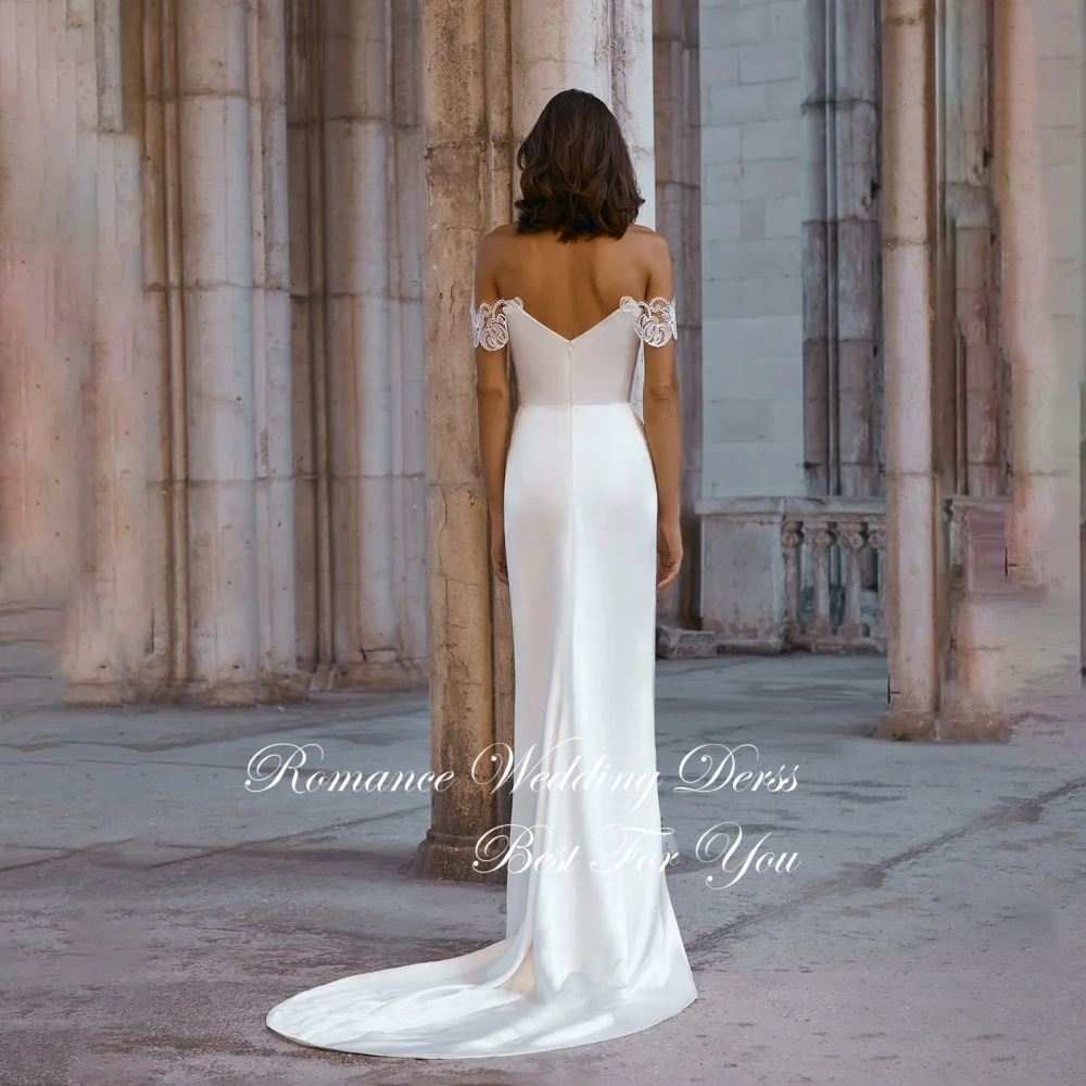 Sexy sem alças sereia vestido de casamento feminino rendas fora do ombro plissado alta fenda lateral vestido de noiva vestidos de novia personalizado