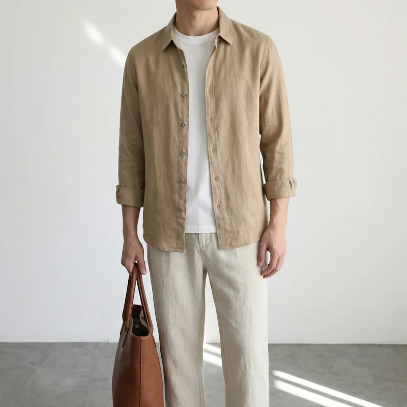 Men's Linen Long Sleeve Shirt Spring Season Stylish Casual Shirt for Men Comfortable Breathable Springtime Top
