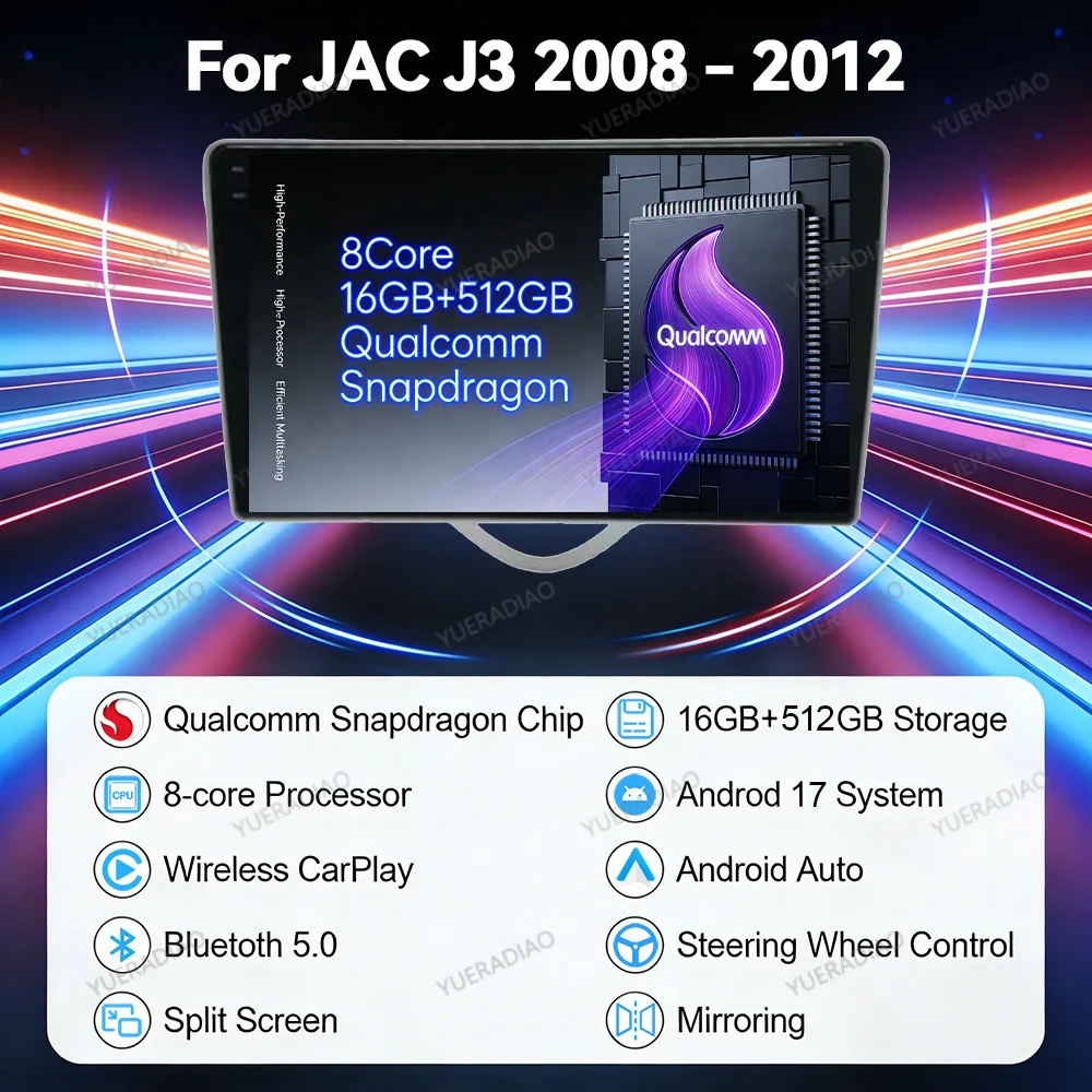 Android 17 Car Radio For JAC J3 2008 - 2012 Turin RS 2009 2010 2011 2012 Carplay Auto Multimedia Stereo Video Player FM GPS NAVI