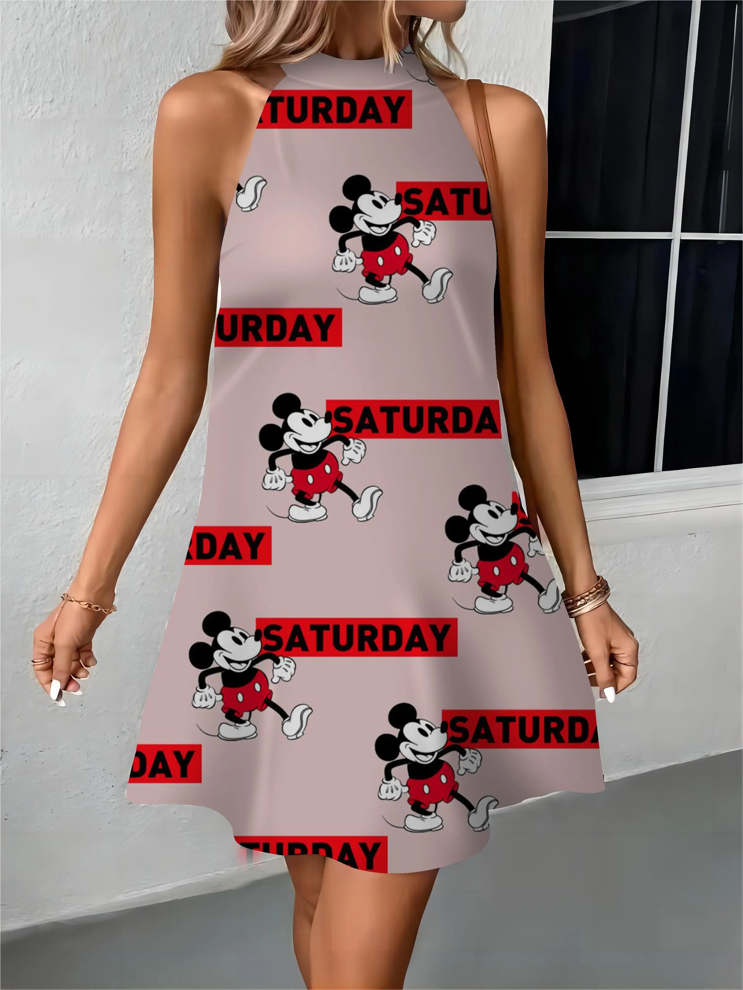 

Mickey New Dress Womens Dresses Minnie Mouse Bow Knot Disney Apron Off Shoulder Fashion Summer 2024 Elegant Women Party Women's