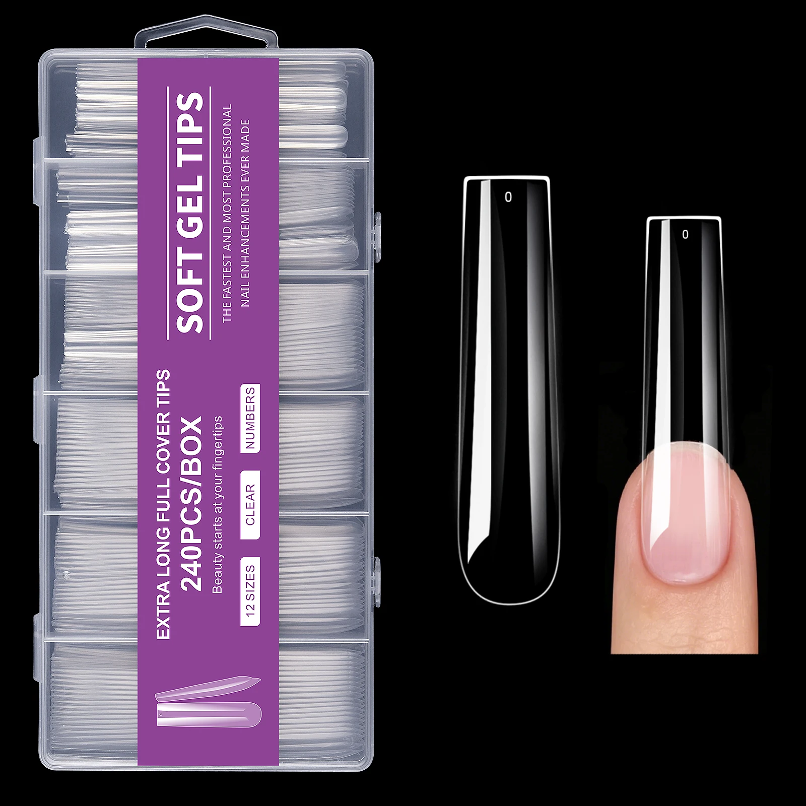 240 Stück Extra Lange Klare Weiche Gel-Nagelspitzen Künstliche Nagelverlängerungen Ohne Feile Benötigt Spurlose Faltbare Abziehbare Nagelspitzen-Box für Salons – Detail 10