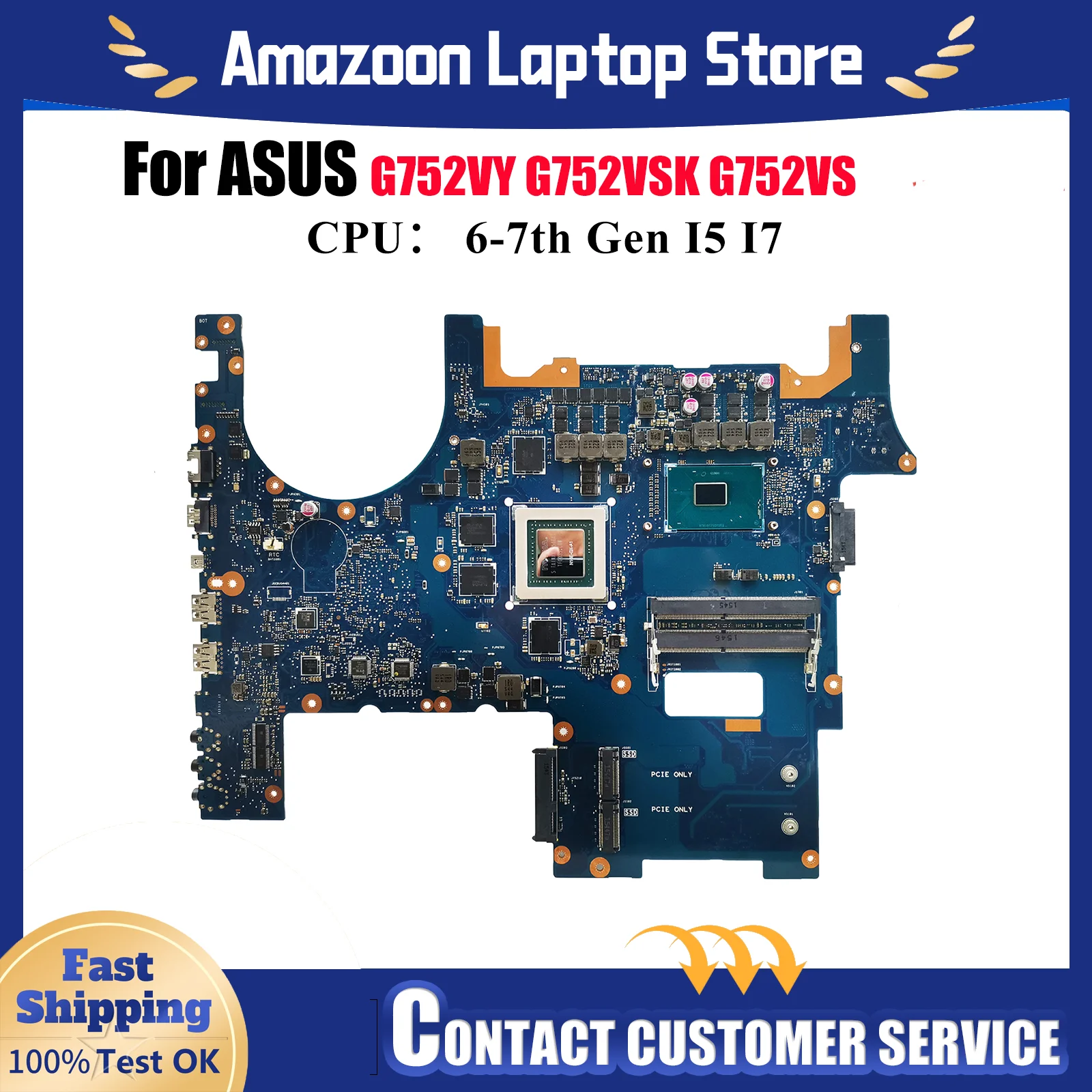 

G752VY Laptop Motherboard For ASUS ROG G752VSK GL752VW GL752VL G752VS G752V Notebook Mainboard With I5 I7 CPU 100% tests OK stk