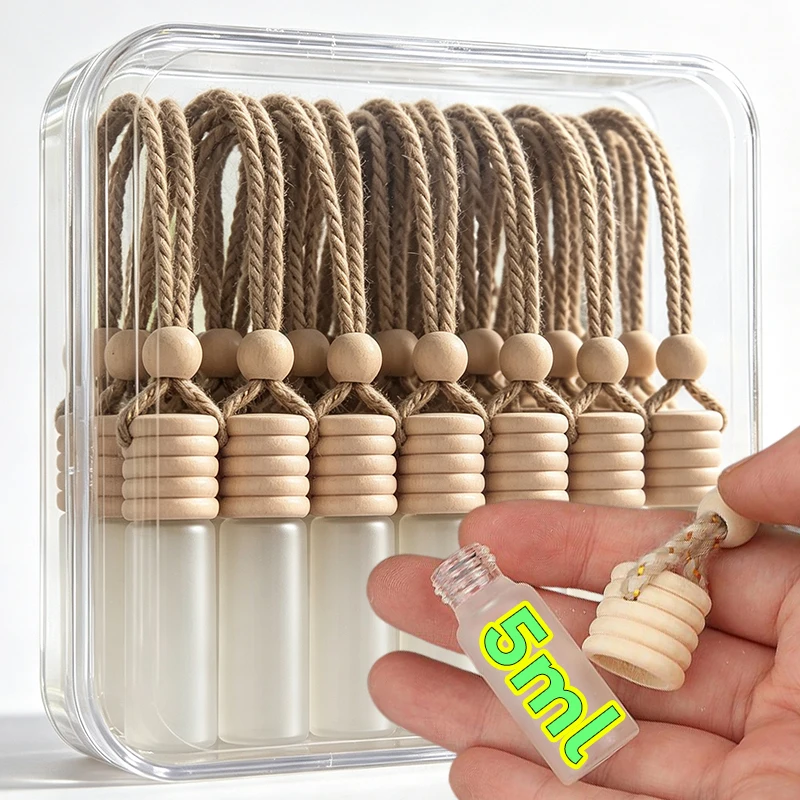 5/10pcs Portable Empty Car Perfume Bottle Frosted Glass Hanging Air Diffuser Essential Oil Fragrance Pendant Auto Interior Decor