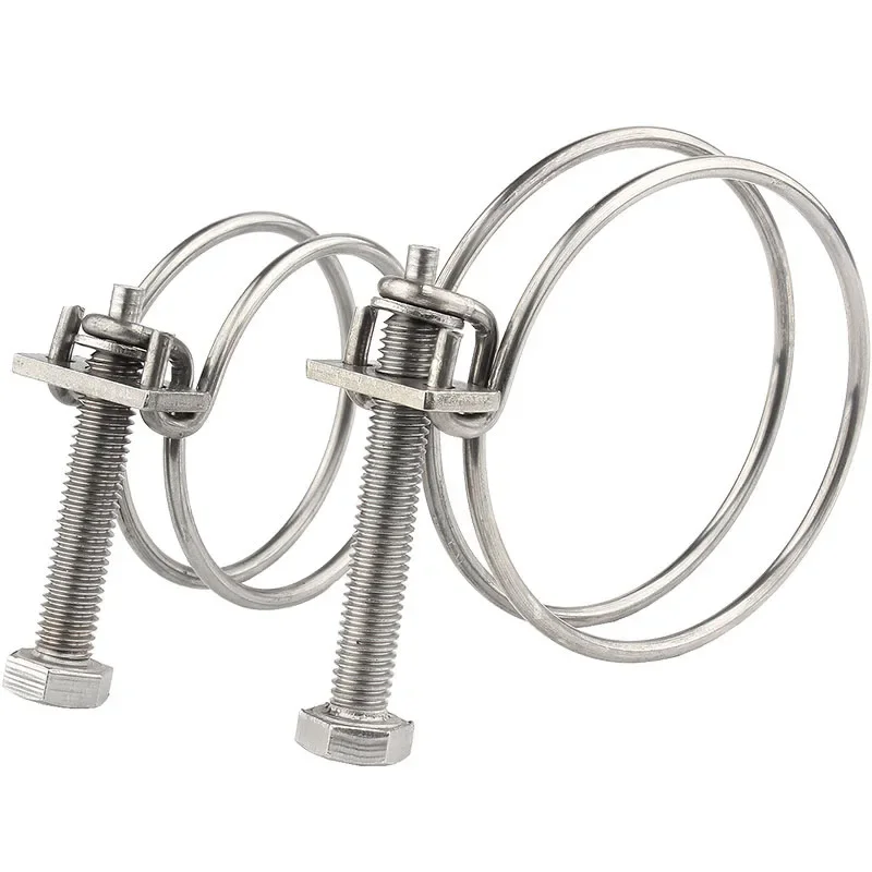 304 Stainless Steel Double Wire Throat Hoop Hose Clamp Adjust Clip Holding Fastening Water Rubber Pipe Clamp Home Decoration