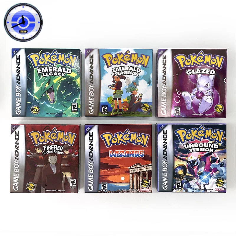 ESP USA Englisch Spanisch RTC Flash Cart Pokemon Emerald Legacy, GLAZED, Firered Rocket, Unbound Cartridge BOX Karte Rom Hack