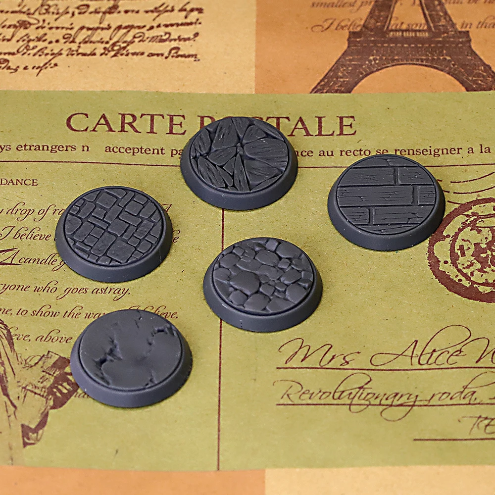 Unpainted Resin Textured Round Bases Set 5‑Pack for Wargame Tabletop RPG Miniatures