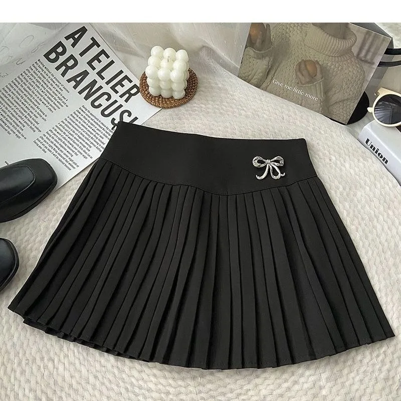 Nouvelle jupe plissée blanche d'été pour femme, taille haute avec nœud, style coréen, élégante, coupe ajustée, courte, ligne A, tendance