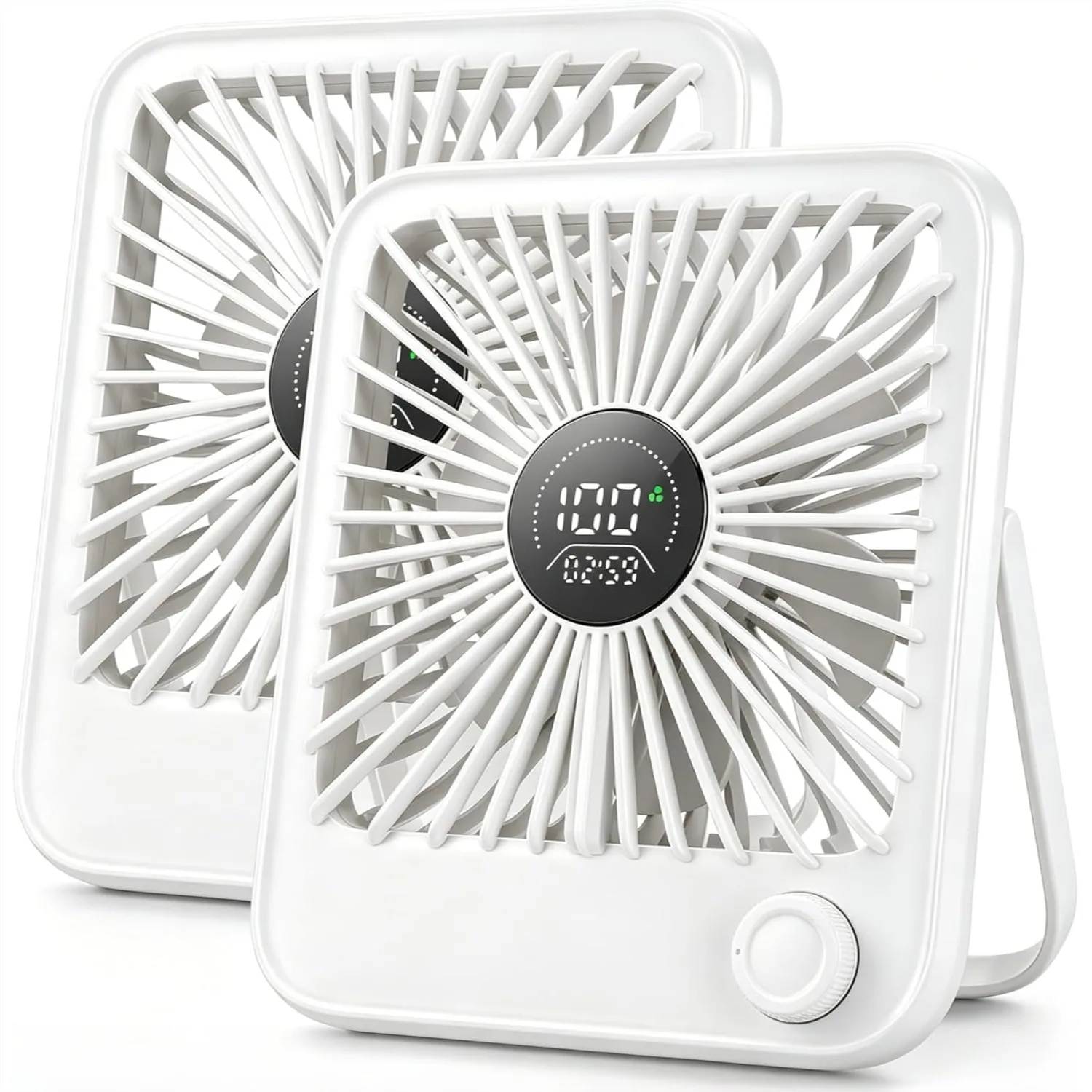 

2 Pack Small Desk Fan, Rechargeable Quiet Portable Travel Fan with 100 Wind Speeds Digital Display White Personal Fans for
