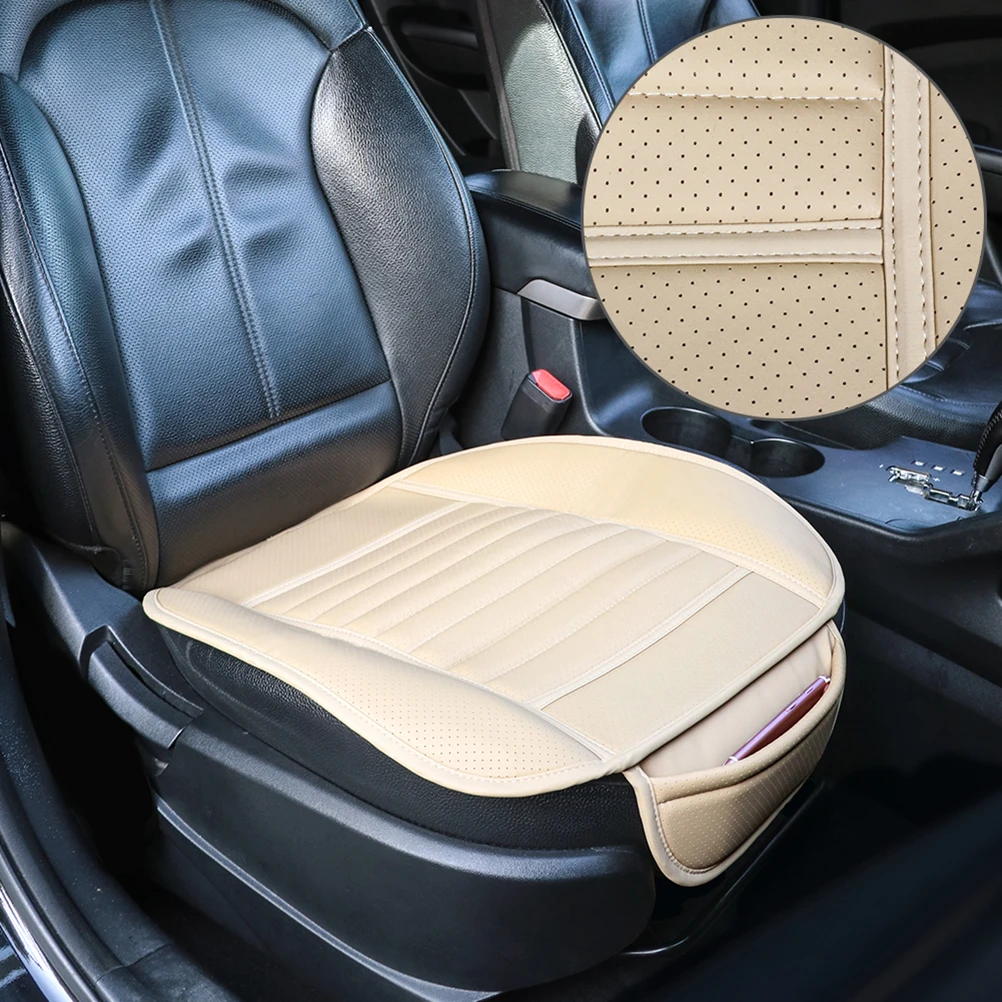 

Anti-slip Seat Cover Beige Car Front Water Proof PU Material Cushion Protection