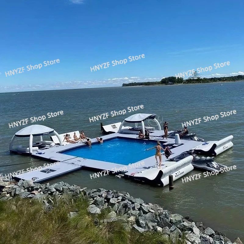 Water park equipment Inflatable bar, awning, floating table, sea multi-person recreational swimming integrated platform tent