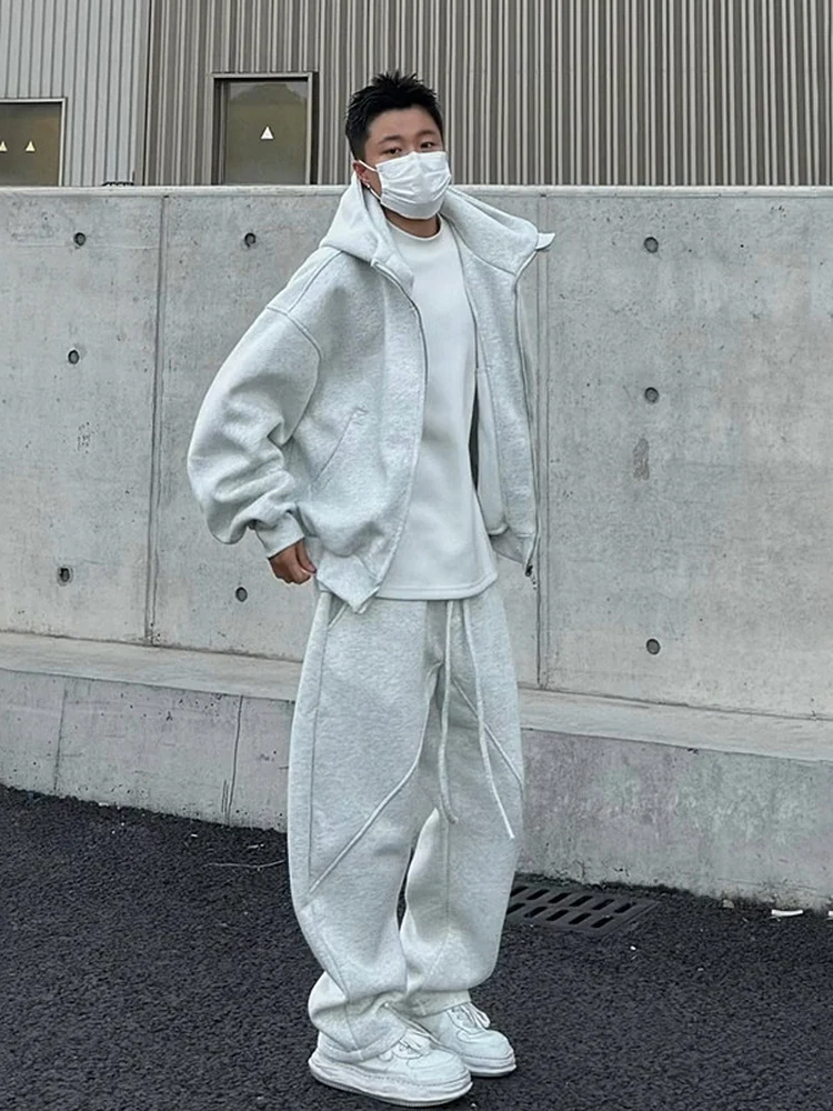 

Men's Spring Autumn Hoodie Jaet Loose Straight Leg Pants Two Piece Set Faionable Spor Casual Outfit Polyester Fiber