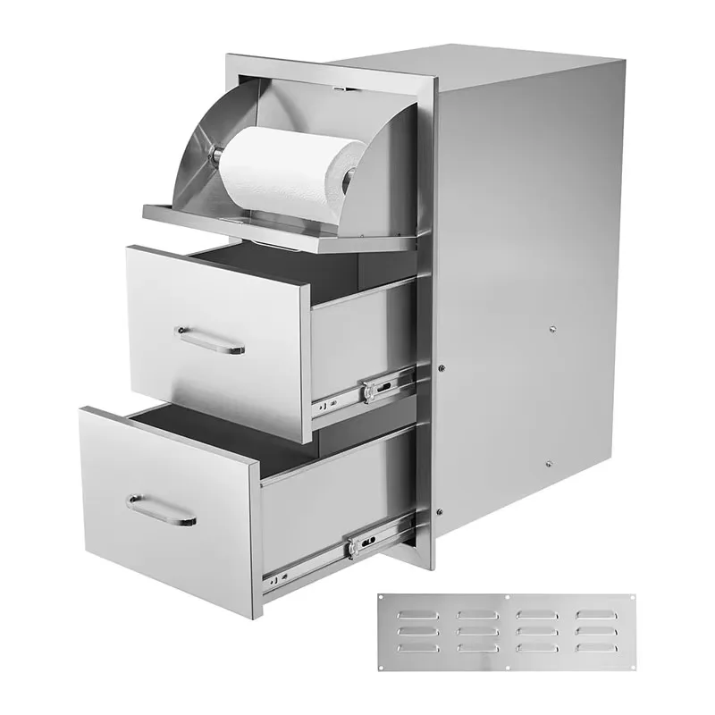 17 واط X 30H X 21D بوصة المطبخ في الهواء الطلق الفولاذ المقاوم للصدأ مزدوج الوصول درج الأنسجة حامل مزيج شواء جزيرة تجهيزات المطابخ في الهواء الطلق #1