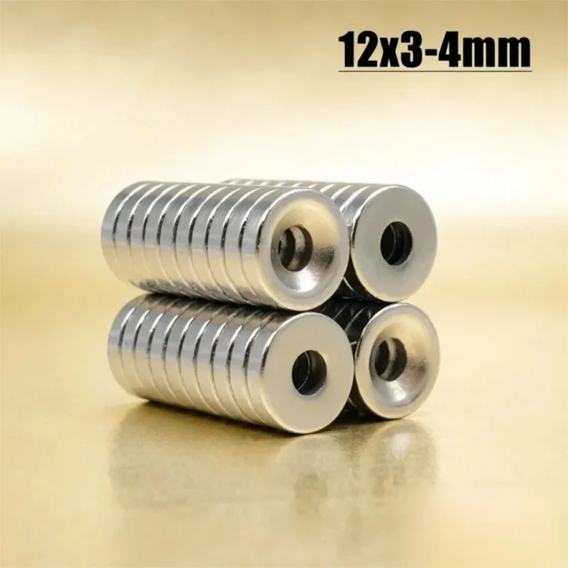 Bulk Pack 5/10/20/50/100/200 Pcs 12x3-4mm Neodymium Disc Magnets 12*3 Hole 4mm round Powerful Strong Permanent Magnetic Material