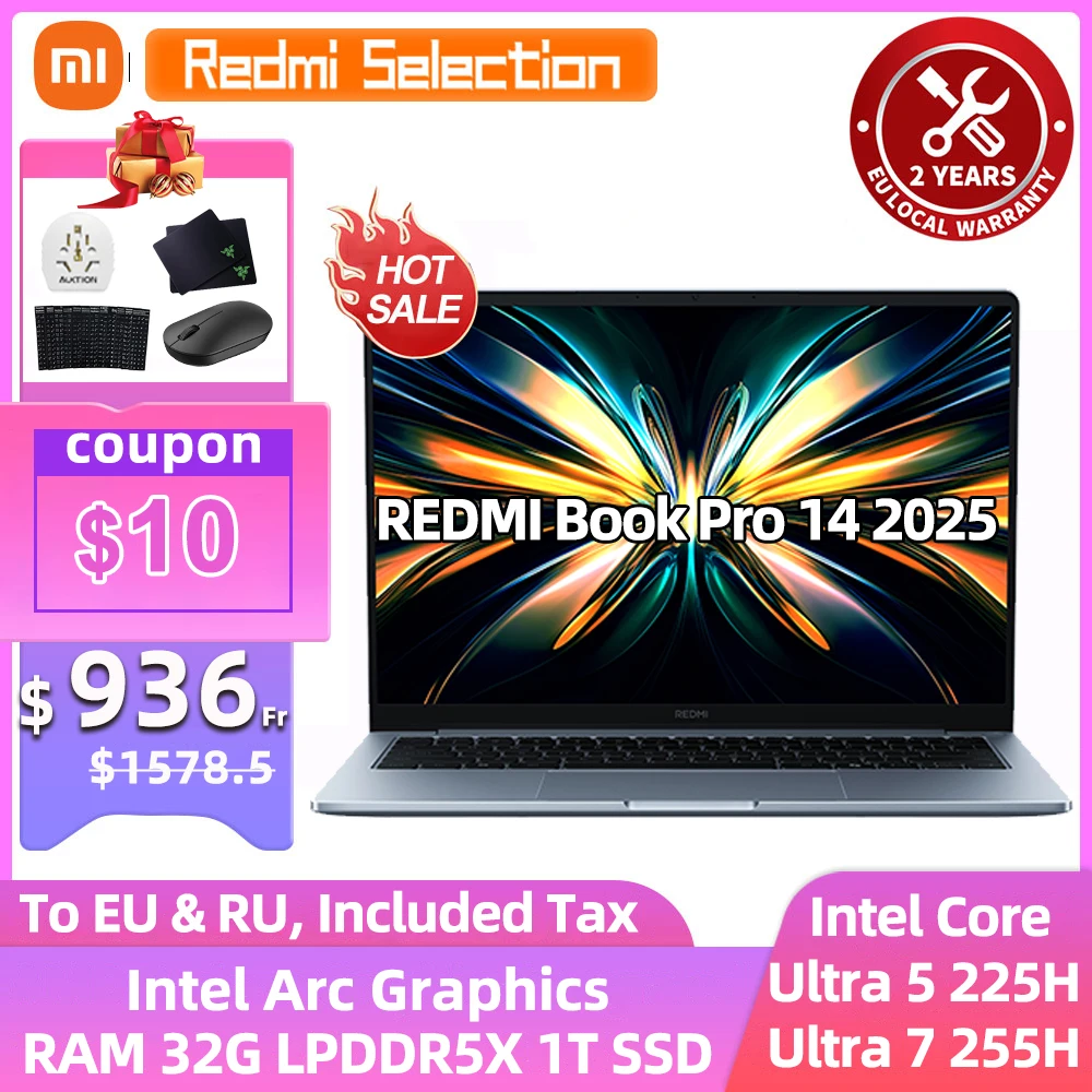 Xiaomi Laptop Redmi Book Pro 14 2025 Ultra 7 255H/Ultra 5 225H Intel Arc Graphics 32GB LPDDR5X 1T SSD 14-inch 120Hz 2.8K Screen