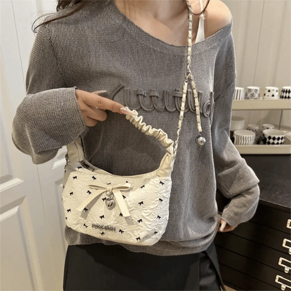 

Casual Cloth Bow Crossbody Bag PU Y2K Underarm Bag Leisure Love Heart Hobo Bag Women
