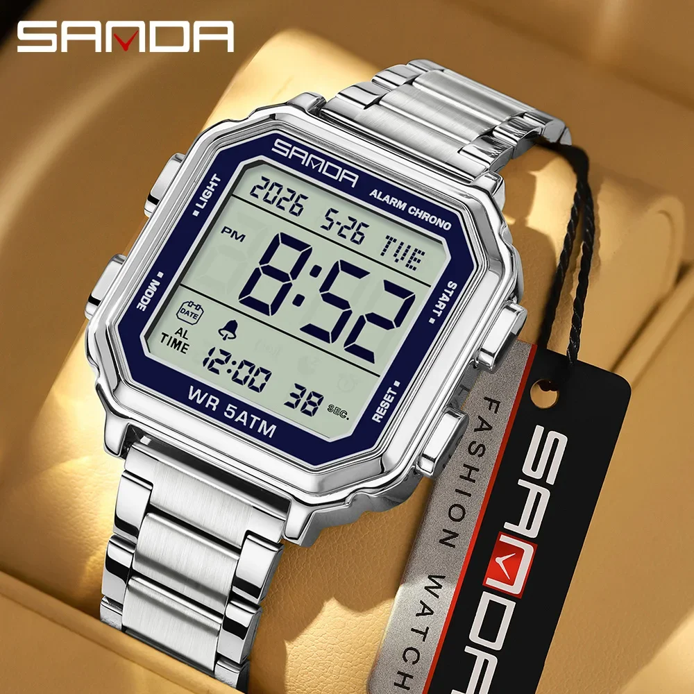 SANDA Luxury 6379 Fashion Men's Electronic Watch Multi Functional Luminous Dial Calendar Waterproof Sports Men's Digital Watch