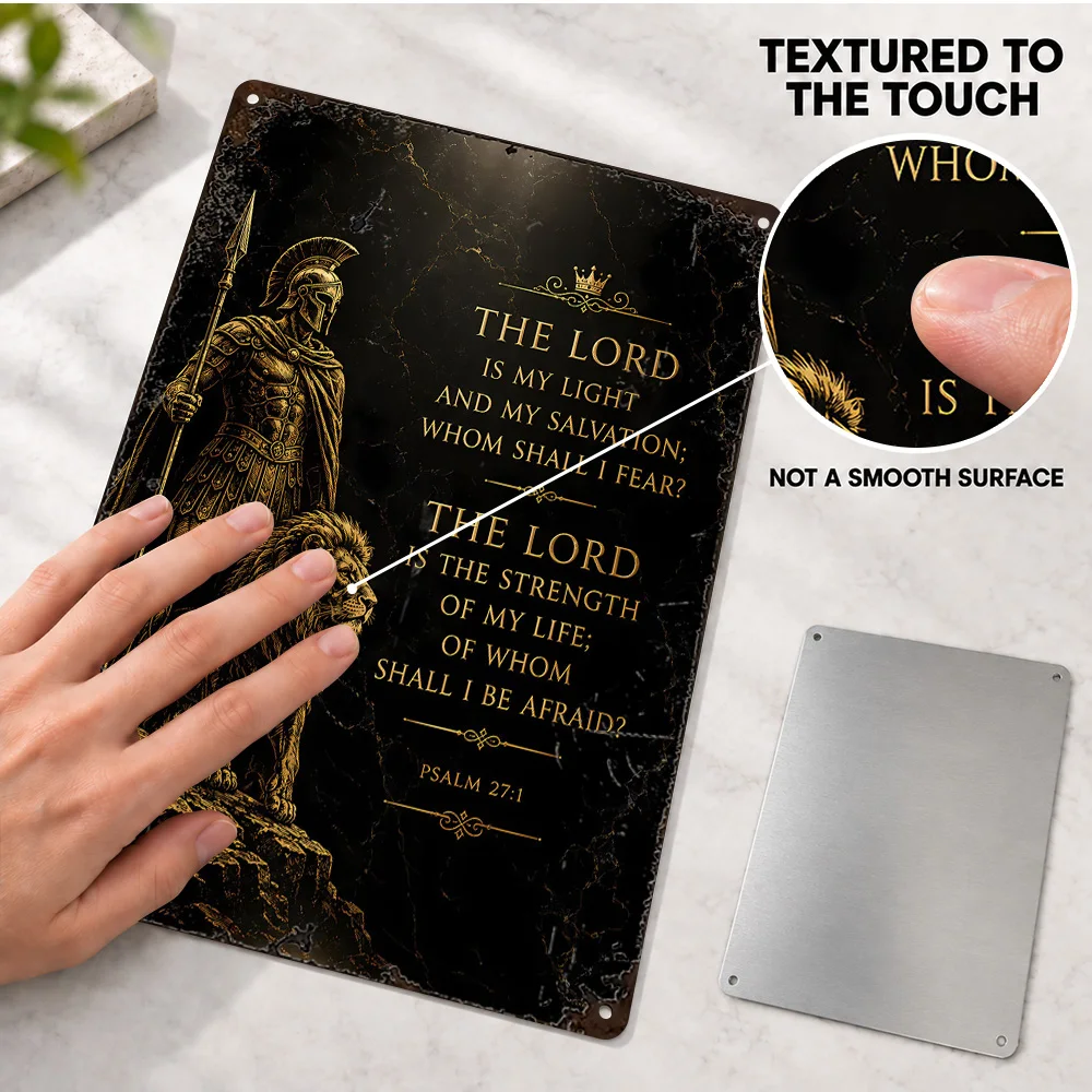 Warrior And Lion With Bible Verse Christian Aluminum Poster Personalized Metal Sign Modern Religious Wall Art For Bedroom Decor