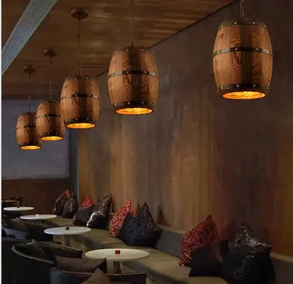 

Ceiling Barrel Lamp Wood Wine Barrel Hanging Fixture Pendant Lighting Suitable For Bar Cafe Lights Atomasphere Restaurant Lamp