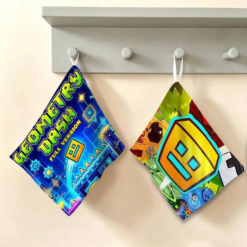 Video G-GameS G-Geometry Dash Polyester Cotton Hand Wiping Towel with Hanging Loop, Lightweight for Home and Commercial Use