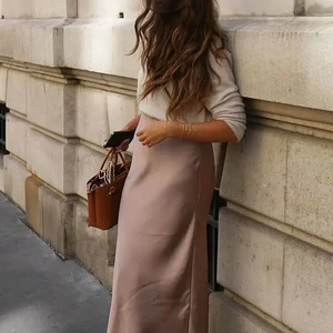 Trafza-eleganter fester Sattin-Himmel, schicker Y2K-Hochtail 10 Hauptverkaufsrock Midi Satin - №10