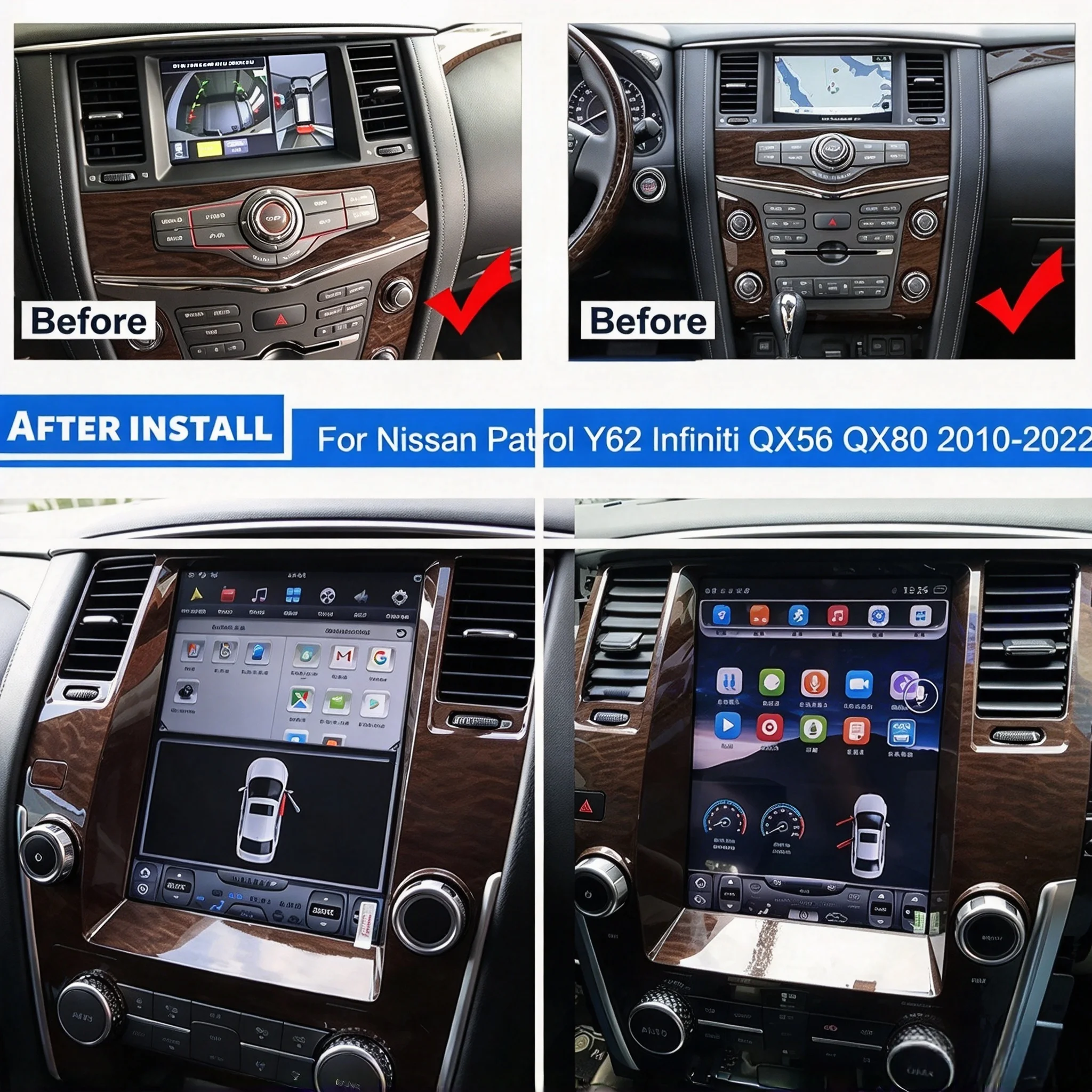 12.1 Inch Android 14 Car Radio For Nissan Patrol Y62 Y61 2010-2020 Brown Touch Screen Wireless BT CarPlay Multimedia Head Unit