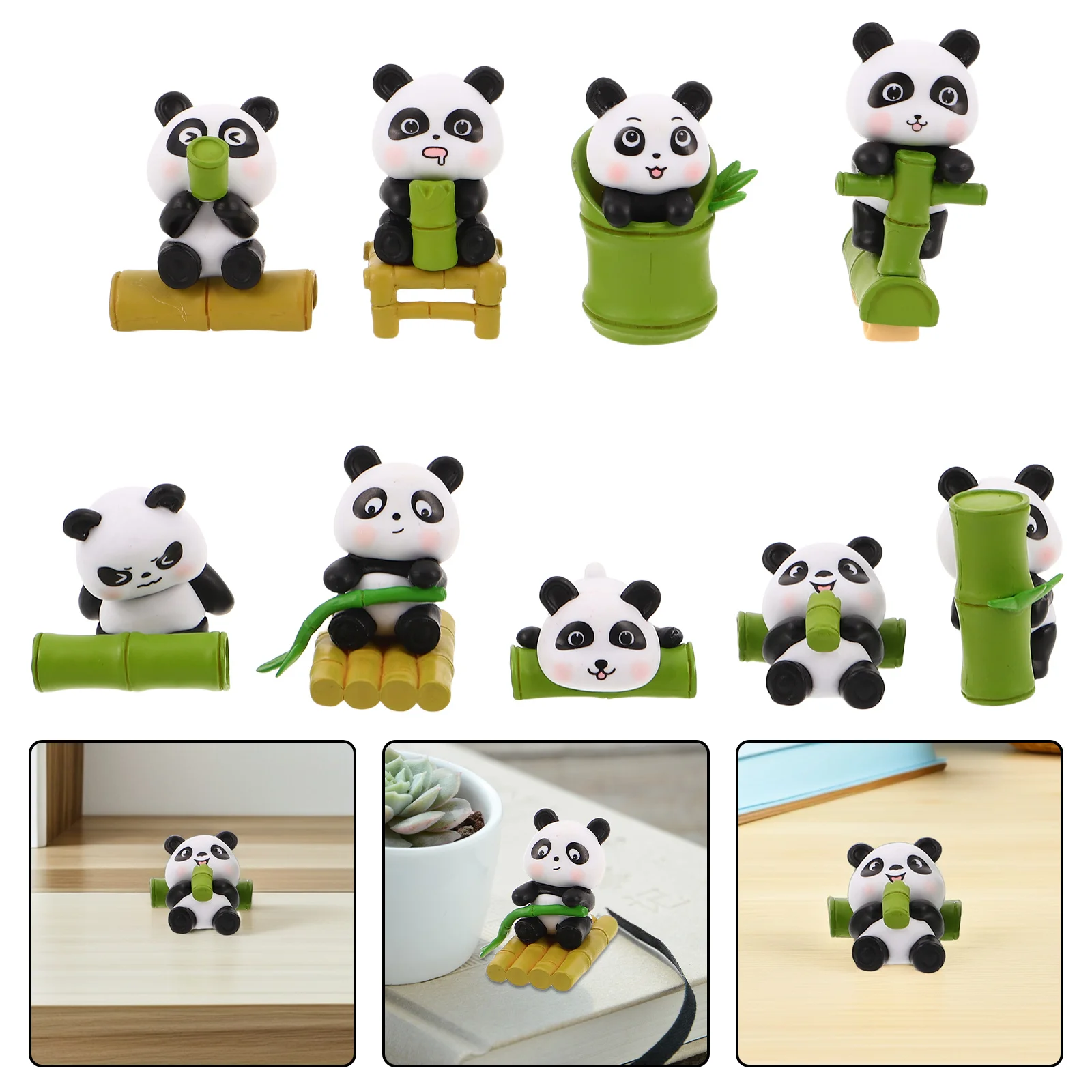 

8Pcs Realistic Panda Ornaments PVC Mini Figures for Desk Decor Bonsai Cake Topper Playful Design Intricate Details