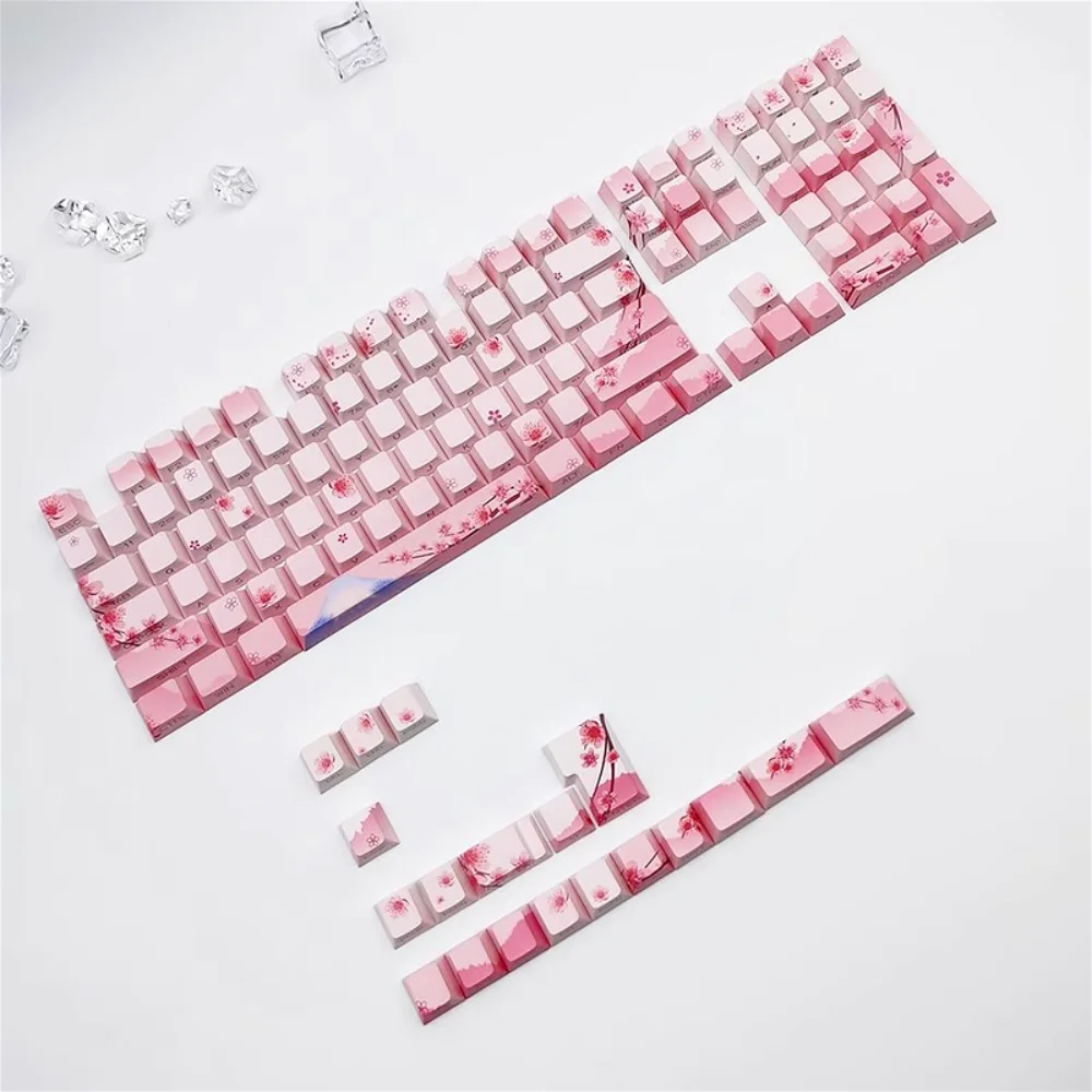 

Japan Cherry Keycap Set PBT 127 Key Side Engraved Transparent Pink Cherry Keycap for Mechanical Keyboard 68/84/87/104/108