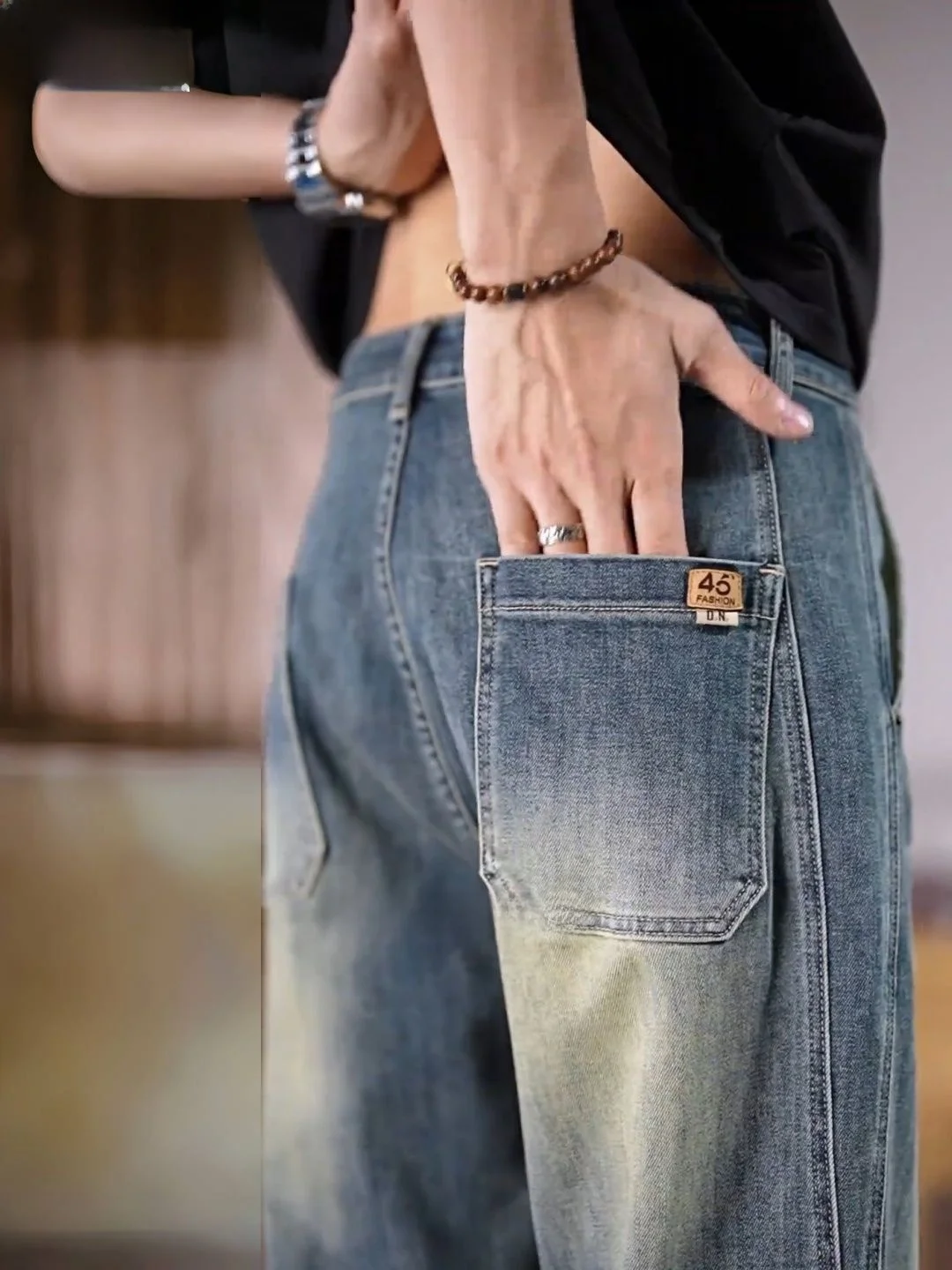 

Loose Straight Leg Elastic Casual Trousers Men's Summer Faionable American Retro Lyocell Denim Pants Breathable Thin Cotton...