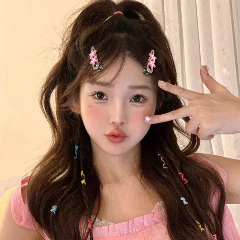 여성을위한 7 개/대 금속 스타 헤어 클립 하트 라인 석 머리 핀 패션 귀여운 소녀 사이드 클립