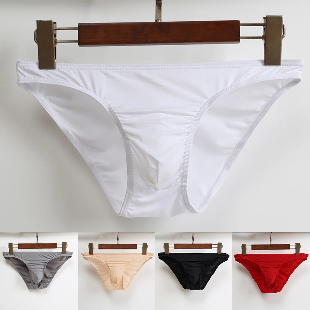 Sexy Men Bulge Pouch Briefs Underpants Panties Bikini Solid Color Transparent Briefs Underwear Pump Man Glossy Panties