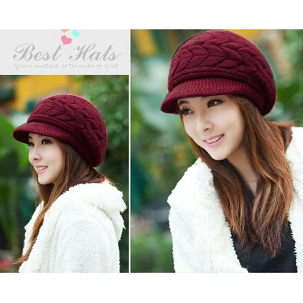 Gorro de punto cálido de invierno para mujer, gorro cálido suave y cómodo de lana elástica roja, protección para esquiar en nieve al aire libre, gorro de invierno para mujer