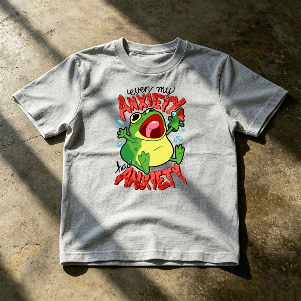 Funny Panic Frog Anxiety Meme Art Men Grey T Shirt Humor Cartoon Summer Casual Party Top For Gamer Boys Daily Campus Wear