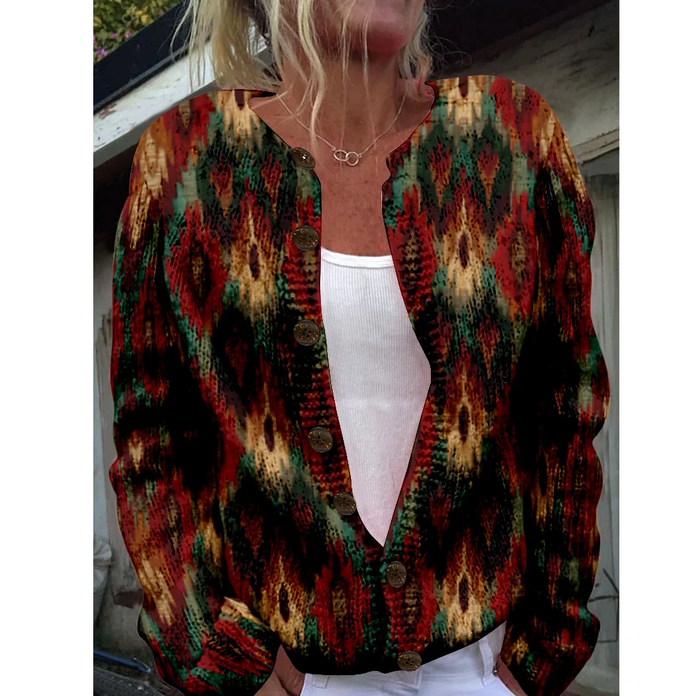 

Ethnic Geometry Sweater Autumn Winter Knitted Cardigan Women Sweaters Knit Top Casual Cool Jumpers Fashion Streetwear