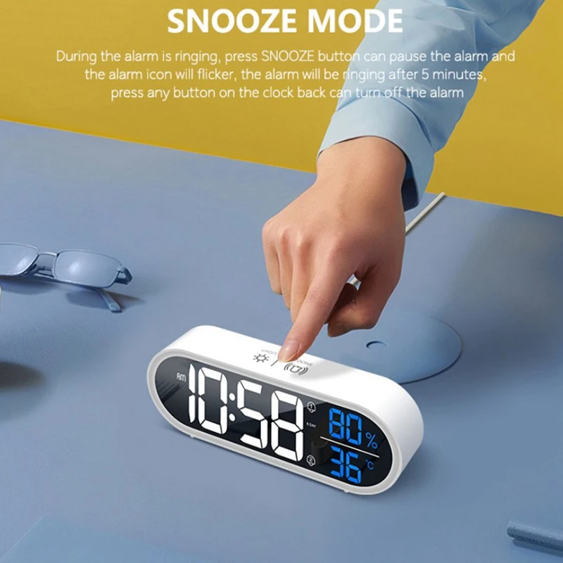 Reloj despertador Digital LED para decoración de sala de estar, pantalla de temperatura y humedad, tira de escritorio USB, espejo