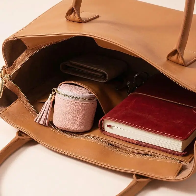 Cosmetic Bag Vintage Leather Large Capacity Travel Pouch Make Up Organizer For Handbag And Suitcase Storage