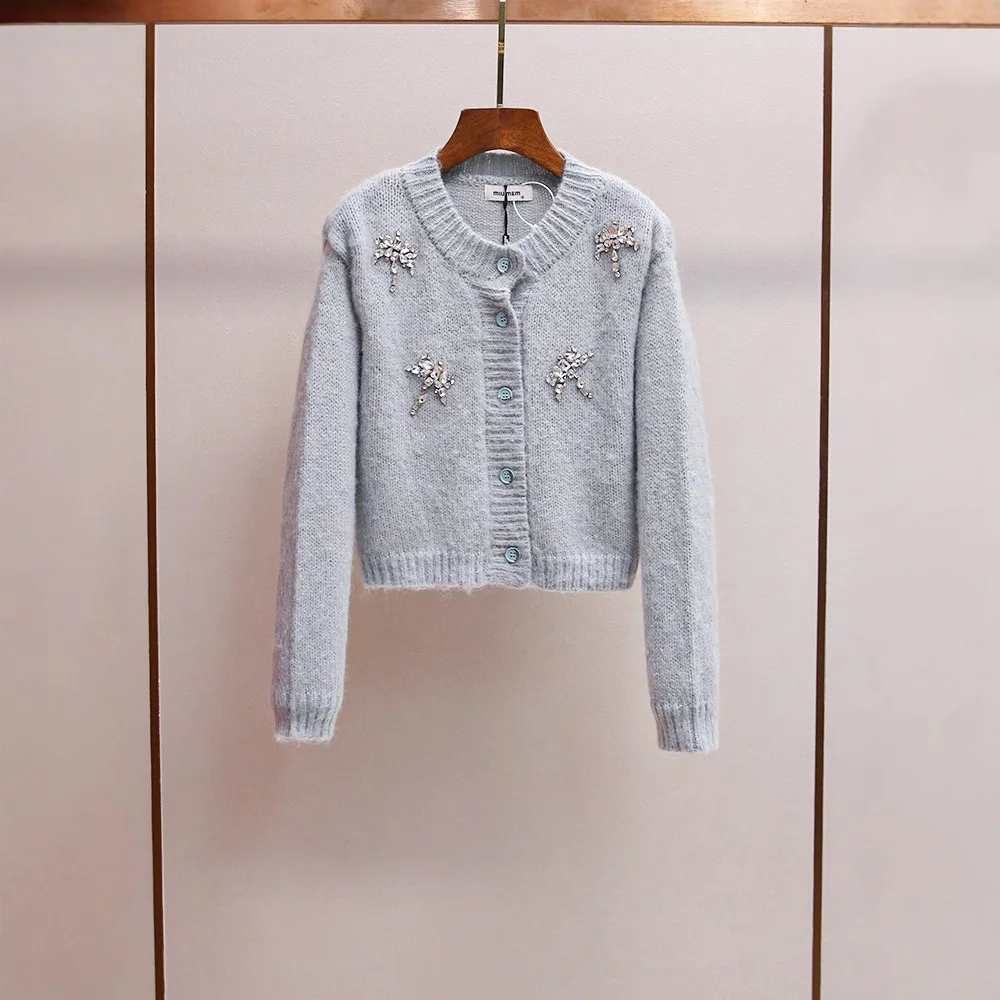 

Элегантный корейский вязаный свитер с бриллиантовой отделкой, мягкий, изысканный, для женщин, осенняя новинка, для повседневной носки, в стиле Po...