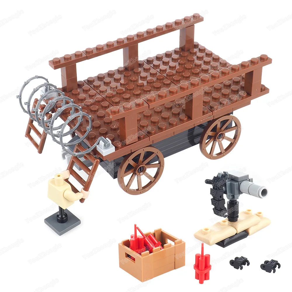 트랙 무장 나무 자동차 빌딩 블록 조립 MOC 피규어 블록 세계 기차 연결 카트 운송 모델 선물 소년 장난감