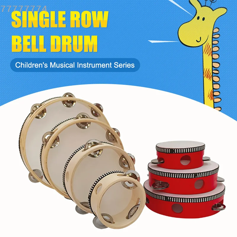 4/6/8/10-Inch Musical Educational Percussion Instrument for Concert Church PA1PC Wooden Tambourine Beige Rim with Metal Jingles