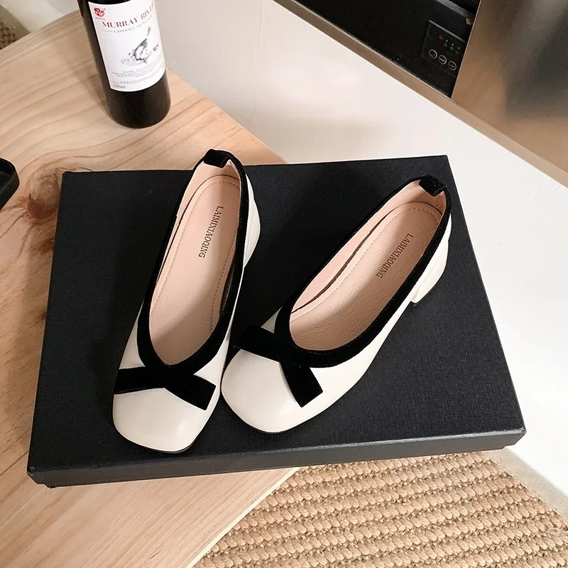 

Mary Jane Shoes Women 2025 New French Block Heel High Heels Bow Single Shoes