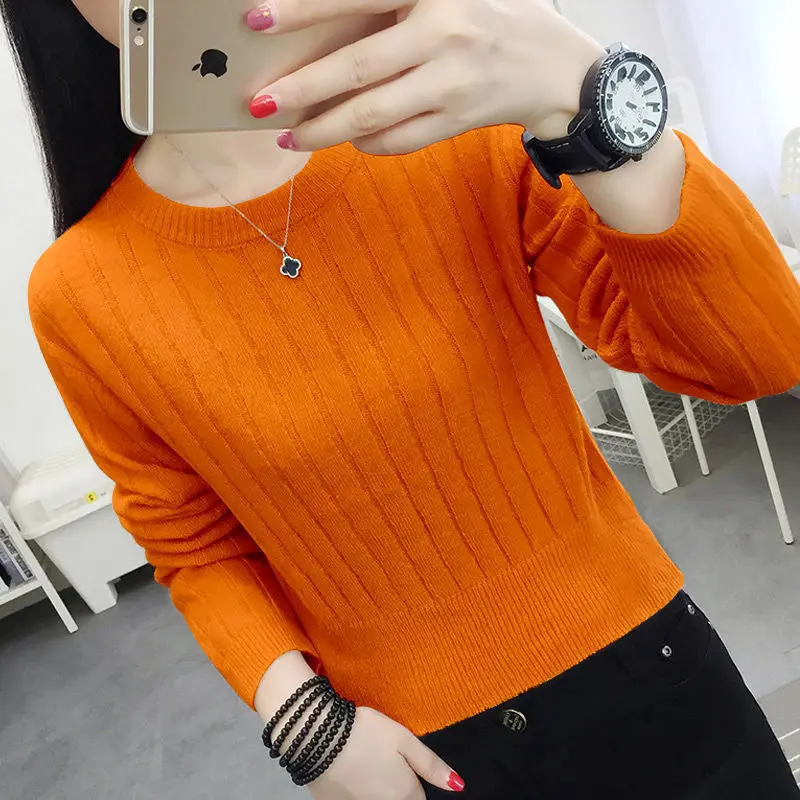 Stylish O-Neck Solid Color Knitted Loose Korean Sweaters Women\'s Clothing 2022 Autumn New Casual Pullovers All-match Warm Tops