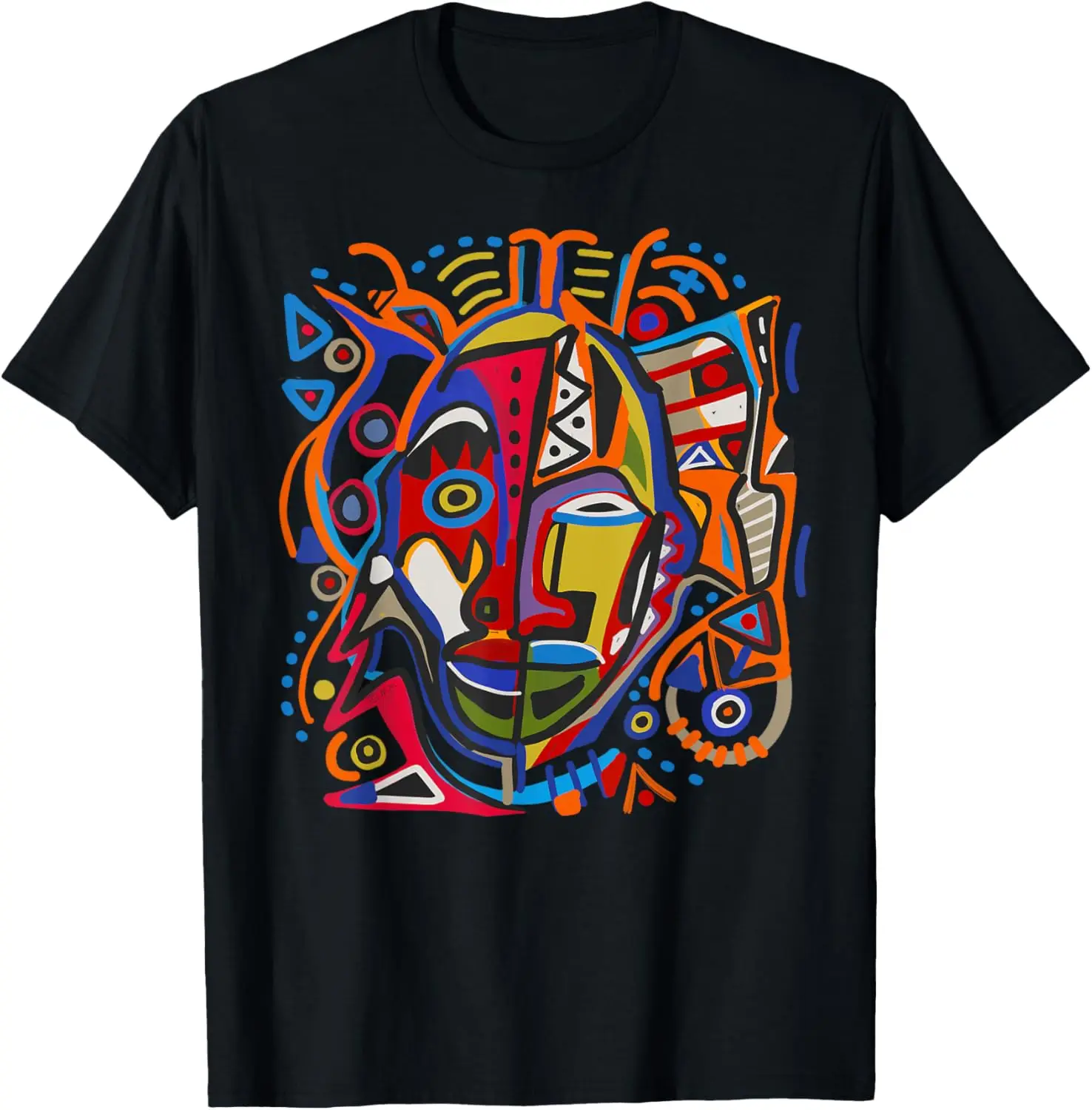 African Graffiti Tribal Mask Outsider Art Abstract Graphic T-Shirt